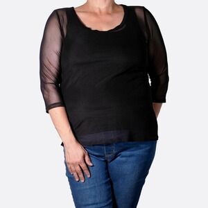 Torrid Mesh Layering Tee Black Sheer 3/4 Sleeve 0X 1X Night Out Edgy Chic